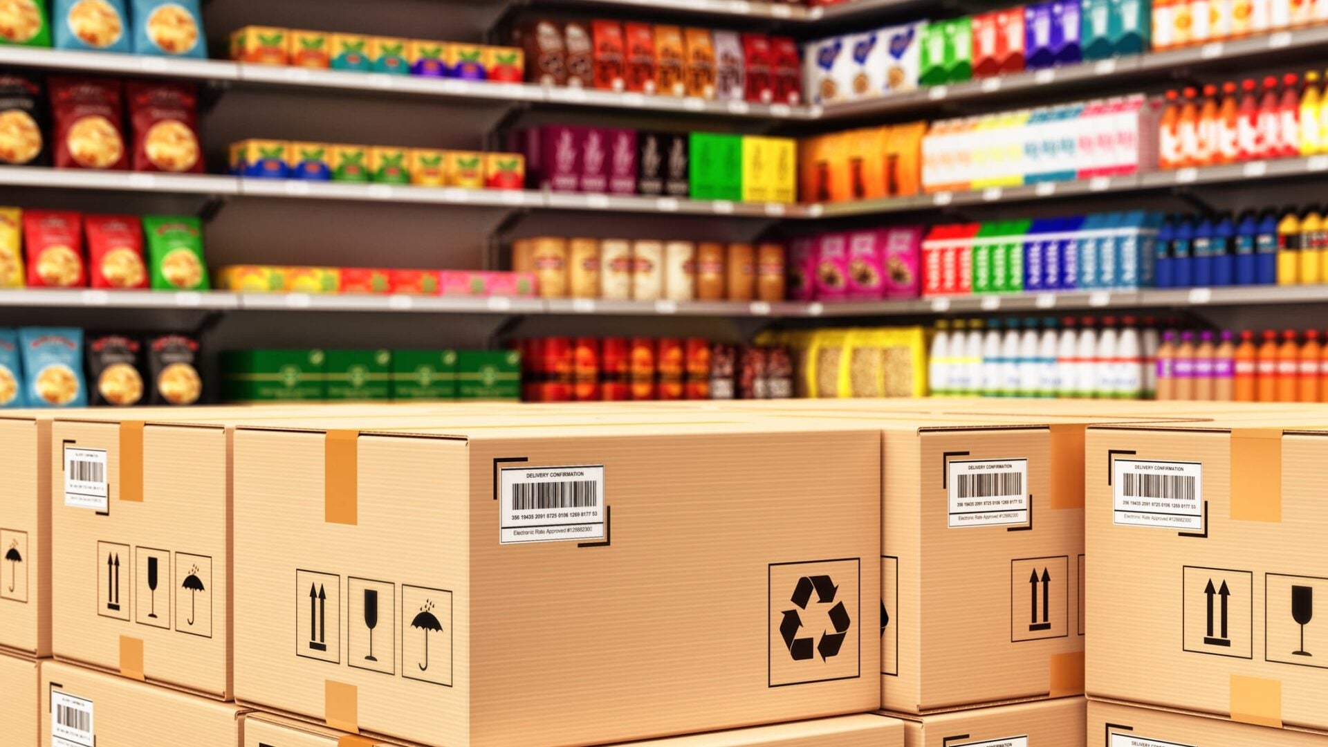 Products shown in boxes an on retail shelves.