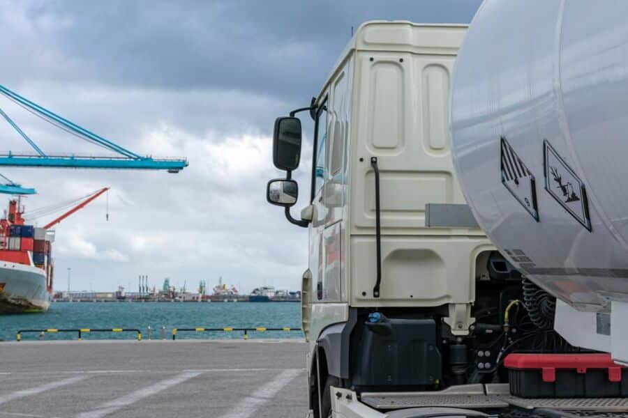chemical truck at port