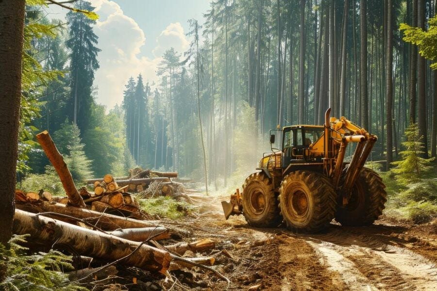 tractor in a forest