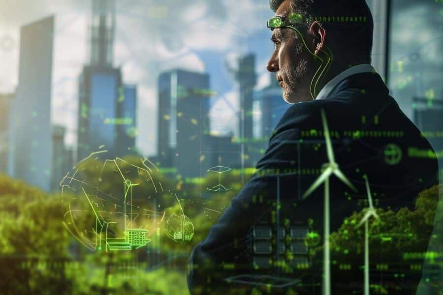 man standing in green industry