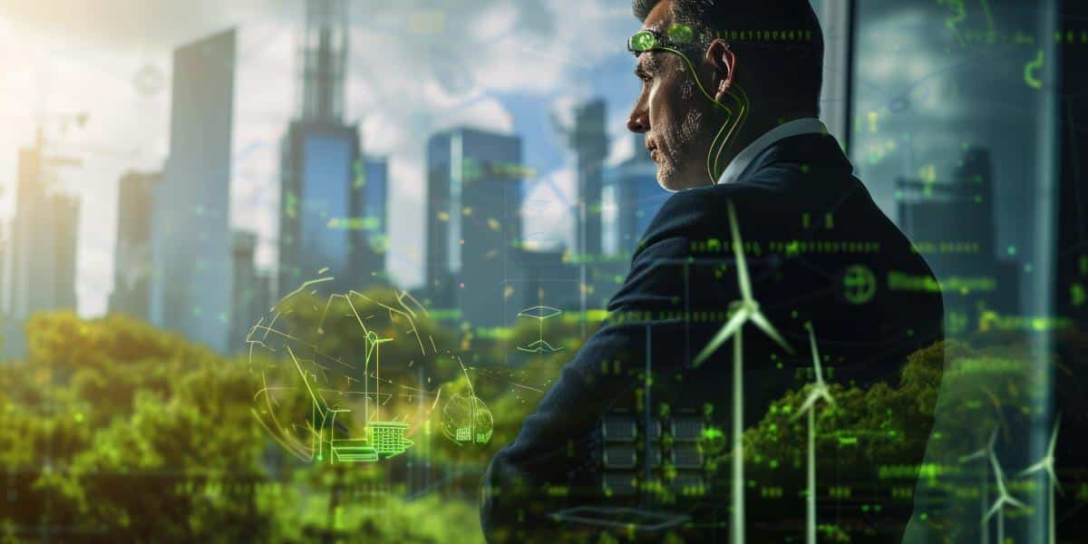 man standing in green industry