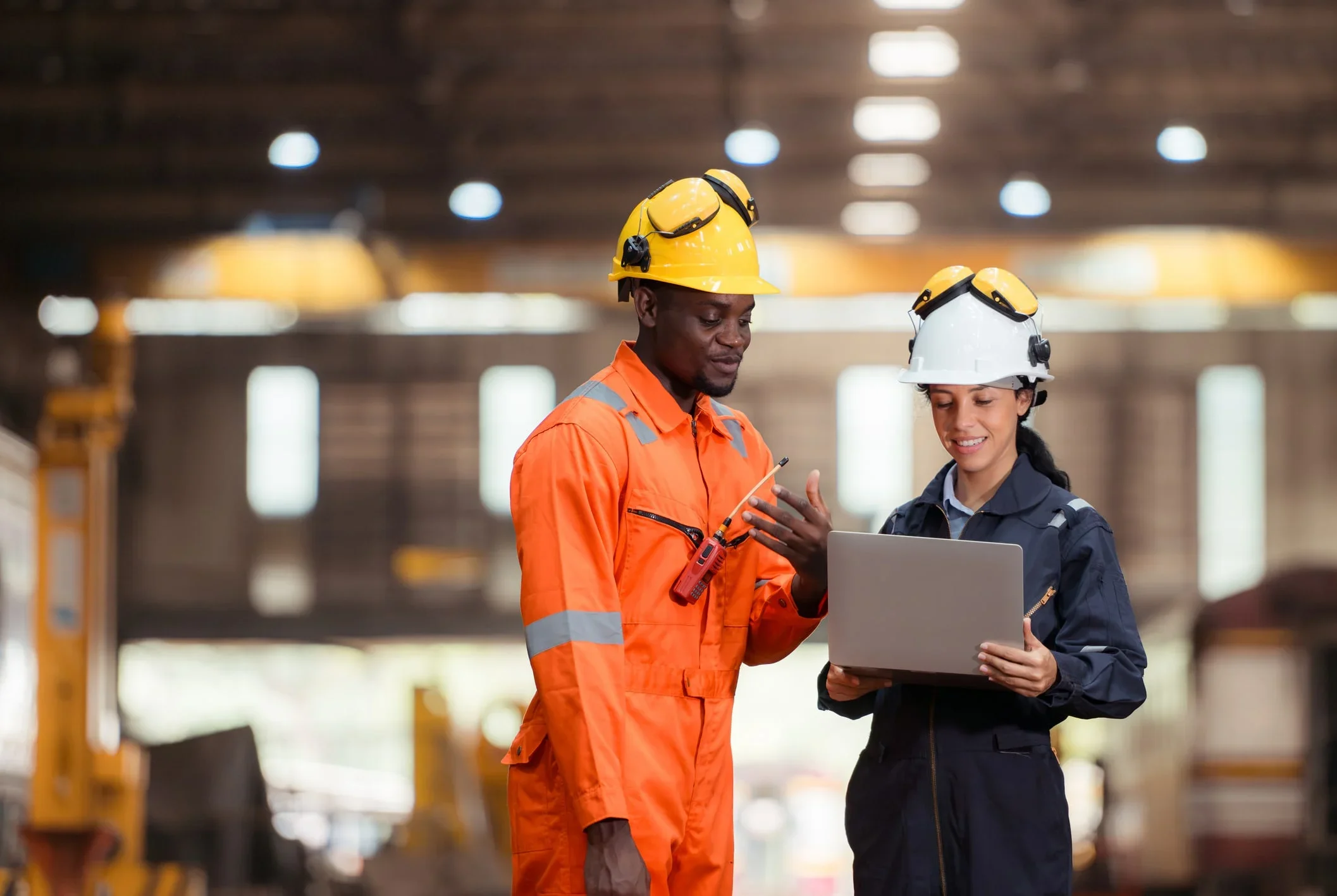 Railway technicians and engineers, Inspect the trains in train repair station before being used to drag train cars to receive or transport goods and people.