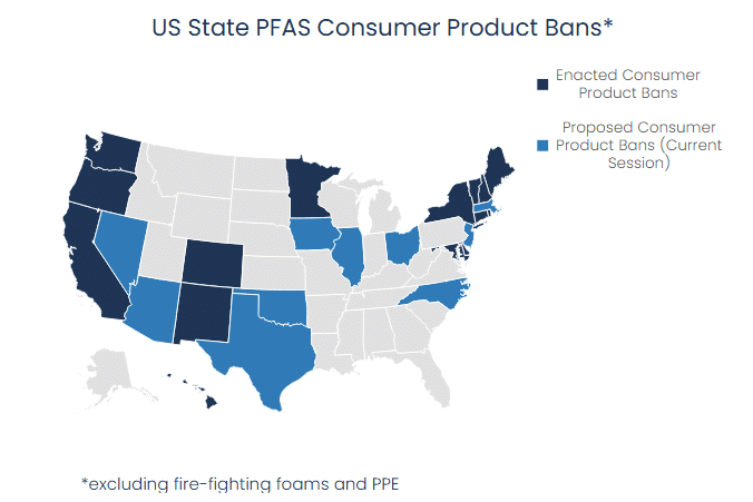 US State PFAS Consumer Bans span across the country