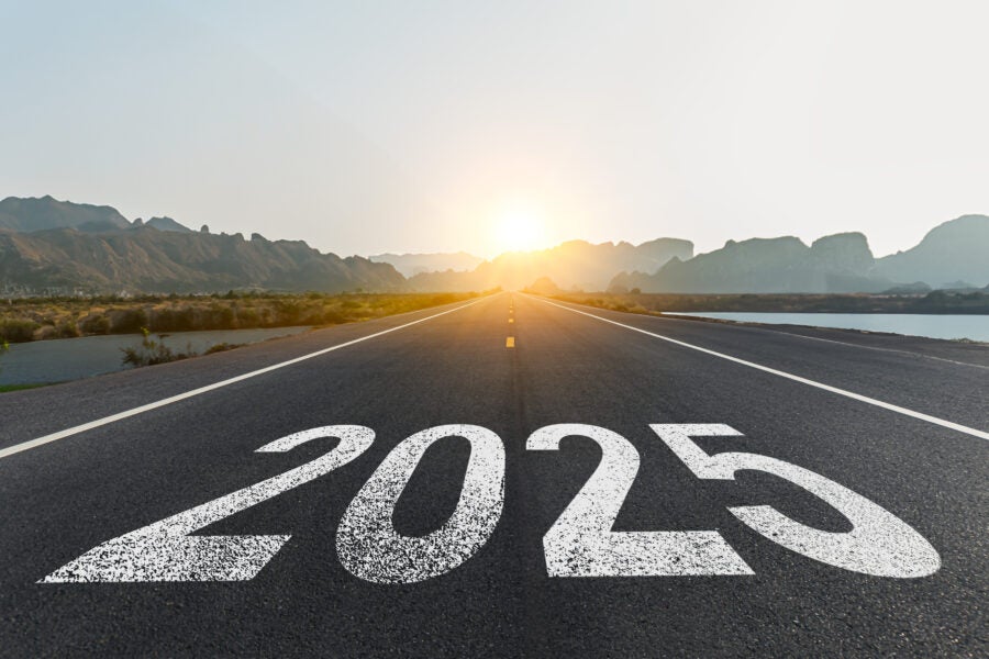 golden sunset and beautiful blue sky. Concept for new year 2025.