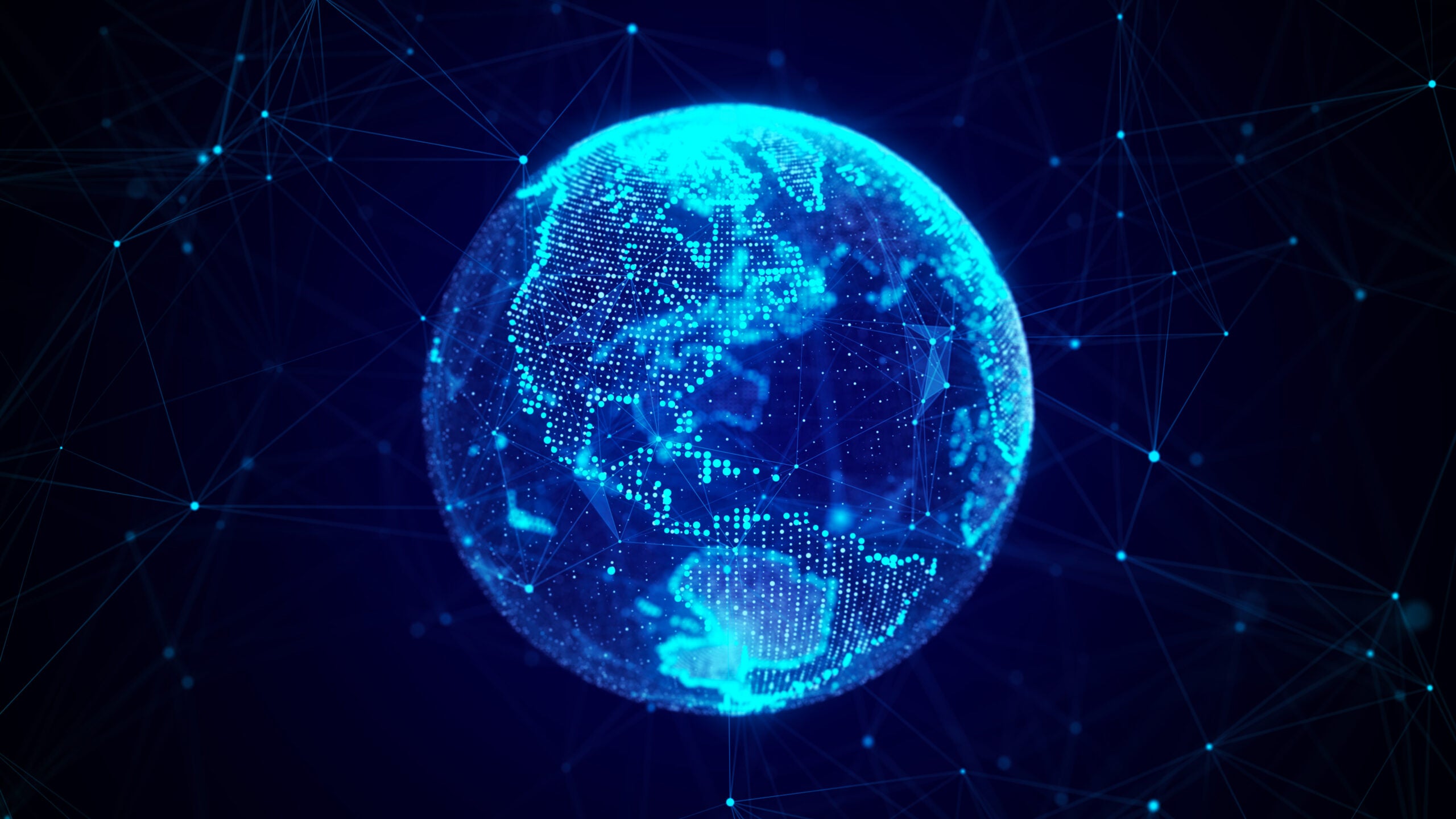 Planète Terre abstraite avec des particules et une coquille connectée par des lignes. Connexion en réseau mondial. Science et technologie. Rendu 3D.