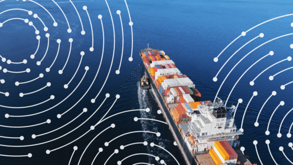 Supply chain data collection, container ship with 3E branding