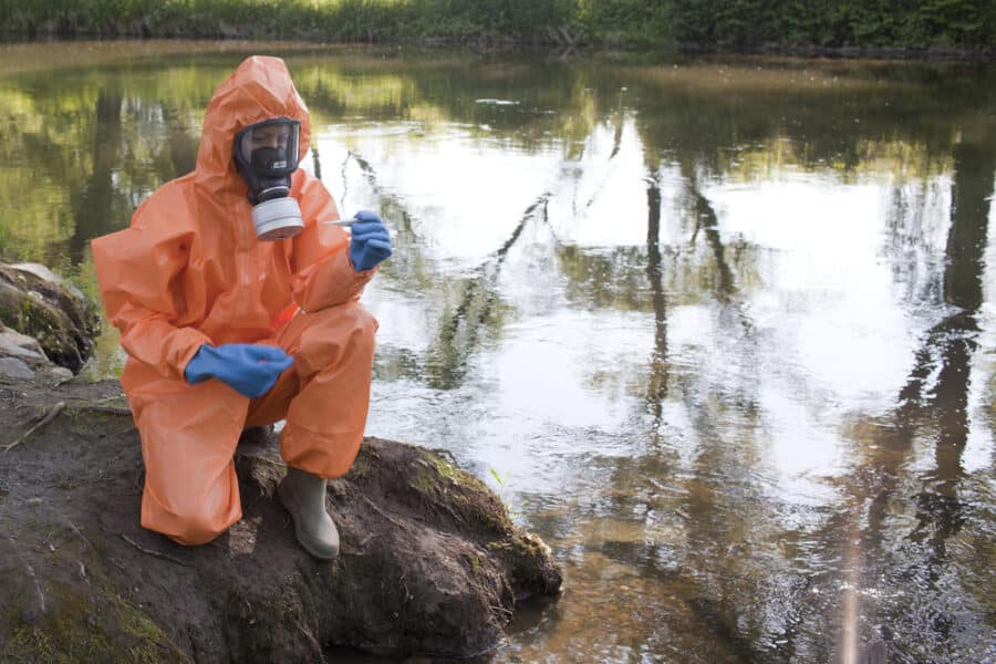 Environmental scientists use chemical analysis tools to study biological contaminants of emerging concern (CECs) and their environmental impact.
