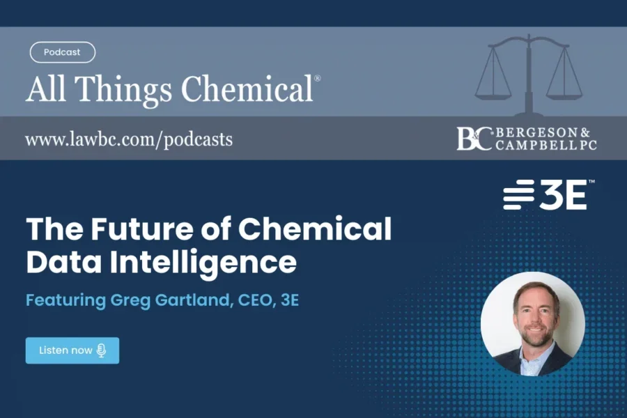 3E's CEO, Greg Gartland, recently joined the All Things Chemical podcast. He shared his perspective on the future of chemical intelligence, the transformative potential of AI for regulatory compliance, and the critical need for trustworthy data.