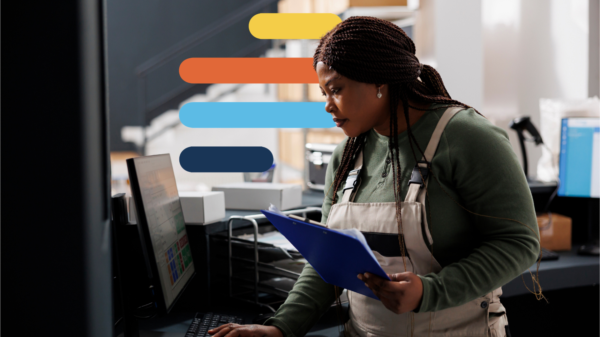 Image from The regulatory change report 2026, “From regulatory change to business impact,” showing a warehouse worker reviewing a clipboard at a computer.